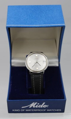 Auktion 363<br>Vintage-Armbanduhr, Mido Ocean Star Powerwind, Werk steht, Krone lose, ca. D-3,5cm, anbei Box, Tragespuren [1]
