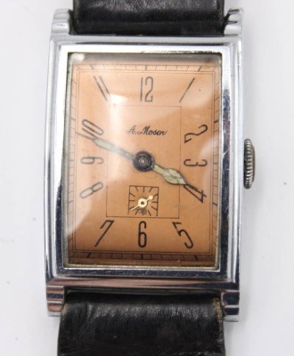 Auktion 363<br>Vintage Armbanduhr, A Moser, Handaufzug, Werk läuft, Tragespuren, ca. 3,3 x 2,5cm [1]