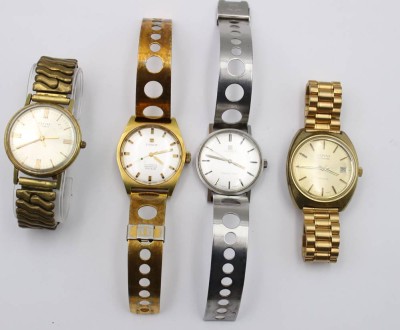 Auktion 363<br>4x div. Vintage-Armbanduhren, 2x Tissot, Poljot und Alpina, 2x Auto,atok 2x Handaufzug, Werke laufen, Tragespuren, ca. D-3,5cm [1]