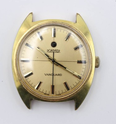 Auktion 363<br>Vintage-Armbanduhr, Roamer Vanguard, Handaufzug, Werk läuft, ca. D-3,4cm, ohne Band, Tragespuren [1]