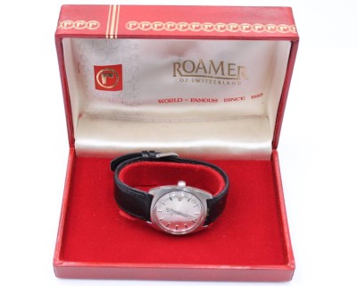 Auktion 363<br>Vintage-Armbanduhr, Roamer anfibio, Handaufzug, Werk läuft, ca. D-3,4cm, gute Erhaltung , anbei Kasten [1]