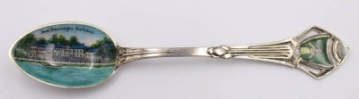 Auktion 363<br>Jugendstil-Ansichtenlöffel, Silber-800-, emailliert, Bad Salzufen-Kurhaus, L-12 cm [1]