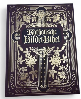 Auktion 363<br>Katholische Bilder-Bibel des Alten und Neuen Testaments. Unter Mitwirkung von Peter Biesenbach, Stephan Bour, Peter Vausch u. a. Mit 236 Illustrationen nach Originalen von Schnorr von Carolsfeld    255 Seiten, Frakturschrift, mit zahlreichen Illustrationen, 44 cm, gebundene Ausgabe, Leinen mit Goldprägung,  Berlin: W. Herlet Verlag, Reprint Neuwertig [1]