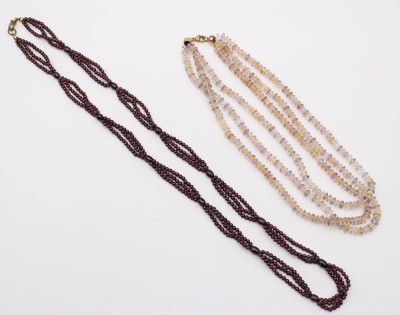 Auktion 363<br>2x div. Halsketten, Granat und Amethyst/Citrin, ca. L-70cm u. 45cm [1]