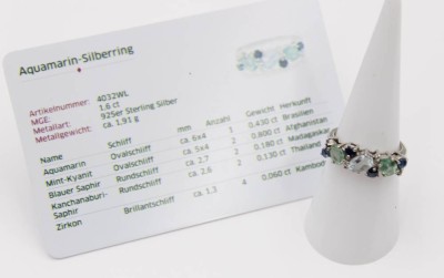 Auktion 363<br>925er Silber-Ring, Aquamarin, Saphir, Zirkon, 2,6gr., RG 54, Zertifikat anbei [1]