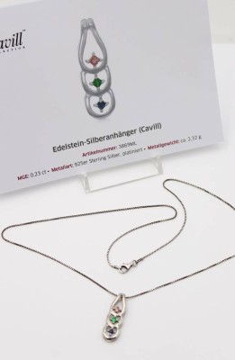 Auktion 363<br>925er Silber-Anhänger, div. Edelsteine, an Silberkette, 5,1gr., L-44cm Anh. L-5,5cm, Zertifikat anbei [1]