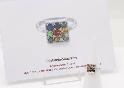 Auktion 363<br>925er Silber-Ring, div. Edelsteine, 4,1gr., RG 53, Zertifikat anbei [1]