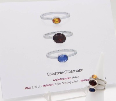 Auktion 363<br>3er Set 925er Silber-Ringe, div. Edelsteine, zus. 7,2gr., RG 50/51, Zertifikat anbei [1]