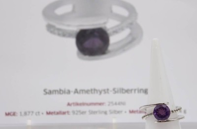 Auktion 363<br>925er Silber-Ring, Sambia-Amethyst, 4,9gr., RG 52, Zertifikat anbei [1]