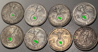Auktion 363<br>8x 2 Reichsmark, 7x Hindenburg, 1x Garnisonskirche, 1933, 2x 1938, 4x 1939, Silber, zus. 63,7 gr [1]