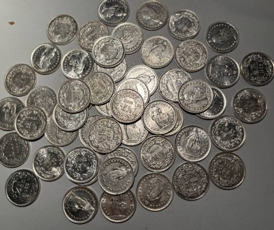 Auktion 363<br>52x 1/2 Franken Schweiz, Silber, hpts. 50/60-er Jahre, 130 gr, ab ca. 1900 [1]