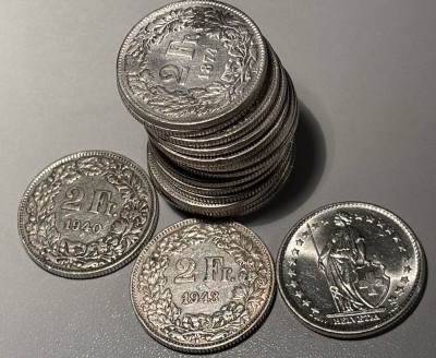 Auktion 363<br>18x 2 Franken, Schweiz, ab ca. 1874, Silber, ca. 180 gr [1]