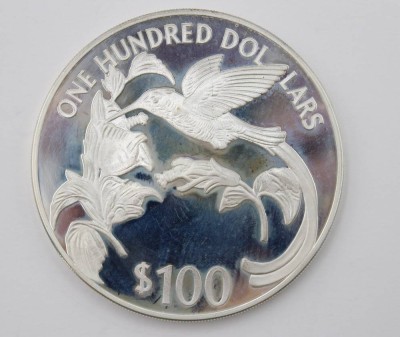 Auktion 363<br>gr. Silber-Münze, 100 Dollar Jamaica 1987, 