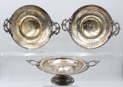 Auktion 363<br>3x Tafelaufsätze um 1900, versch. Dekore, ca. H-10cm D-23cm [1]