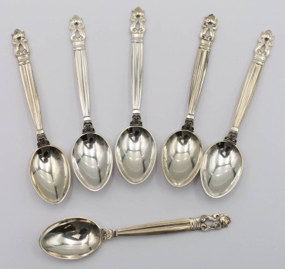 Auktion 363<br>6x Teelöffel, Georg Jensen, Acorn, Sterling, ca. 91gr., L-11,2cm [1]