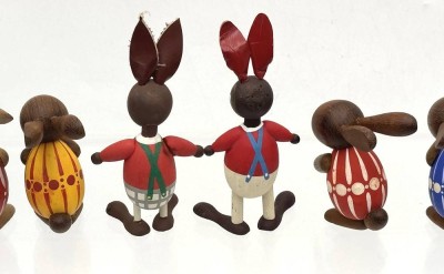 Auktion 363<br>6 gr. Oster-Hasenfiguren, Holz gedrechselt, Erzgebirge?, H-max 12 cm [1]