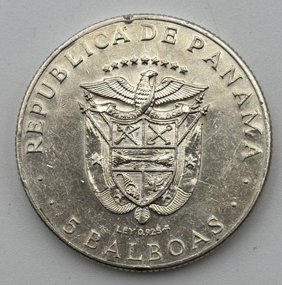 Auktion 363<br>5 Balboa, Panama 1970, Silber-925-, 34 gr., D-3,8 cm [1]