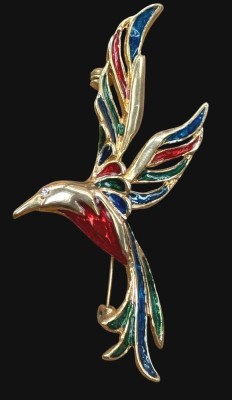 Auktion 363<br>gr. Brosche, fliegender Vogel, goldfarben und emailliert, H-8 cm [1]