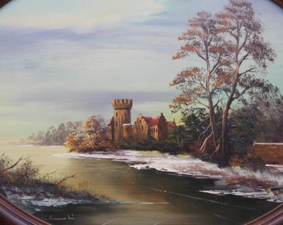 Auktion 363<br>Rudy LULINSKI (1923), Winterlandschaft, oval gerahmt, Öl/Holz, RG 34,5 x 45cm [1]