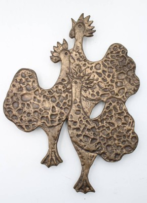 Auktion 363<br>gr. figürl. Untersetzer, Hühner, wohl Bronze, ca. 34 x 26cm [1]