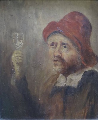 Auktion 363<br>anonymer Weintrinker, Öl/Platte, gerahmt, RG 27x 25 cm [1]
