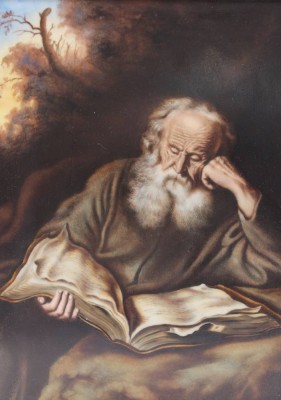 Auktion 363<br>Bildplatte, Rosenthal, Der Einsiedler nach S.Koninck, gut gerahmt, RG ca. 44 x 37cm [1]