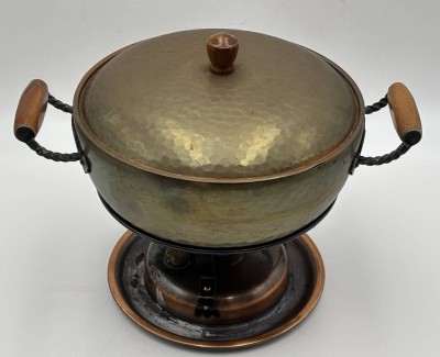 Auktion 364<br>vintage Stöckli Fondue Set mit Kupfertopf - Swiss Made,  70-er Jahre, H-25 cm, B-34 cm [1]