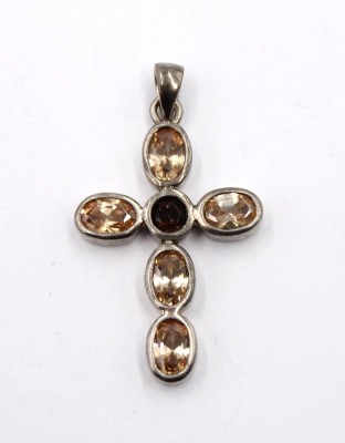 Auktion 364<br>925er Silber-Kreuz, wohl Granat und Citrine, L-3,5cm, 3,1gr. [1]
