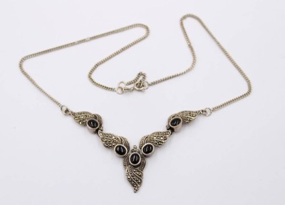 Auktion 364<br>schönes Collier, 925er Silber, Onyx und Markasiten, 13,4gr., L-45cm [1]
