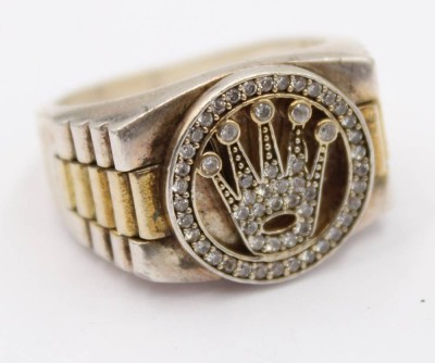 Auktion 364<br>925er Silber-Ring mit Krone, besetzt mit klaren Steinen, 14,4gr., RG 60 [1]