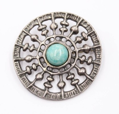 Auktion 364<br>Uni David-Andersen Brosche, 1930er Jahre, 925er Sterling Silber, Amazonit, 26,7gr., D-4,7cm [1]