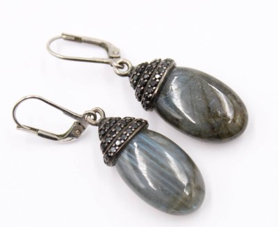 Auktion 364<br>Paar Labradorit-Ohrhänger, Silbermonturen, ca. L-4cm [1]