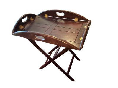 Auktion 364<br>Antiker Butler-Tisch Mahagoni -Messing,  Georgianischer Stil, Klappbar, Serviertablett, 1950/60 er Jahre, 2 tg. [1]