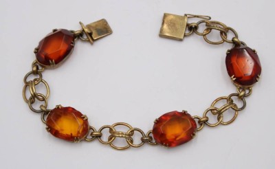 Auktion 364<br>835er Silber-Armband, vergoldet, Bernstein, 12,1gr., L-18cm [1]