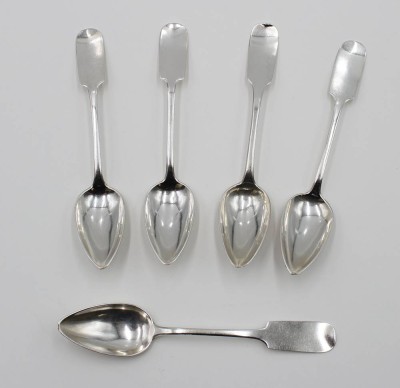 Auktion 364<br>5x Kaffeelöffel, 13lötig, 19. Jhd., 70,4gr., L-14,2cm [1]