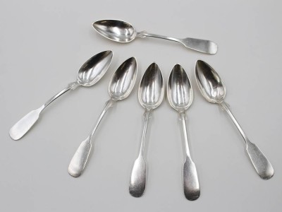 Auktion 364<br>6x Kaffeelöffel, Spatenform, 13lötig, 19. Jhd., 107,4gr., L-15,2cm [1]