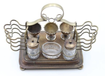 Auktion 364<br>Frühstücks-Menage, EPNS, Altersspuren, ca. H-22cm B-29cm T-16cm [1]