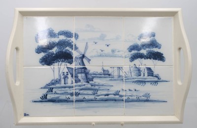 Auktion 364<br>Tablett mit 6 Fliesen, Hollandmotiv, ca. 30 x 46cm [1]