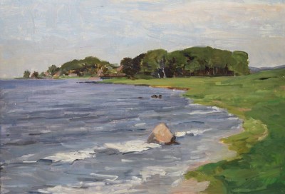 Auktion 364<br>unsignierte Küstenlandschaft, Öl/Hartfaser, gerahmt, RG 50,5 x 63,5cm [1]