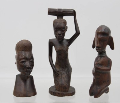 Auktion 364<br>3x div. Figuren, Afrika, Ebenholz, ca. H-17cm bis 11cm [1]