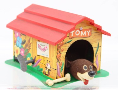 Auktion 364<br>mechanisches Blechspielzeug, Hund in Hütte, ROMAN, Spanien, Werk läuft, bunt lithographiert, H-9cm B-10cm T-13cm [1]