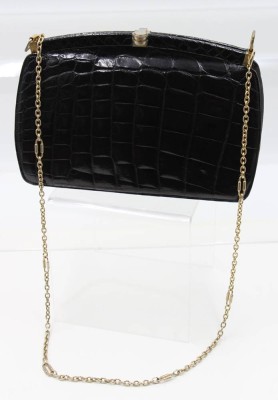 Auktion 364<br>Damenhandtasche, schwarz, Kroko-Imitat, 60er Jahre, ca- 16,5 x 24,5cm [1]