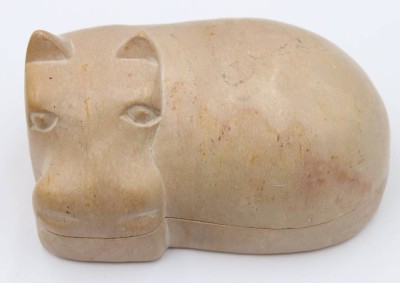 Auktion 364<br>figürliche Dose aus Speckstein, Nilpferd, ca. H-7,5cm B-14cm [1]