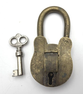 Auktion 364<br>Handgearbeitetes Messing-Vorhängeschloss mit Schlüssel, 2 Lever (2 Heber), H-10,5 cm, Schloss leichtgängig [1]