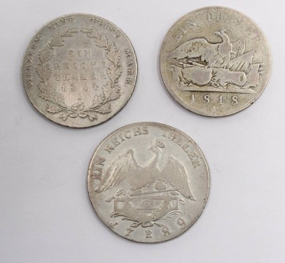 Auktion 364<br>3x 1 Reichsthaler, Preussen, Wilhelm, König, 1789 B, Friedrich Wilhelm III 1814 A und 1818 [1]