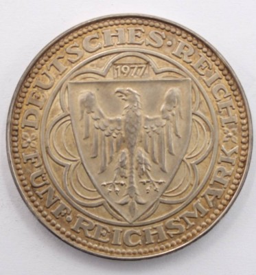Auktion 364<br>Nachprägung 5 Reichsmark 1927-1977, 100 J. Bremerhaven, Silber, D-4 cm, 25 gr [1]