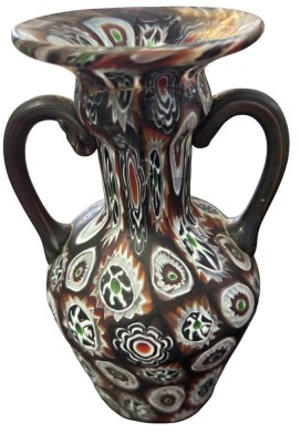 Auktion 364<br>Henkel-Vase, Fratelli Toso um 1920, eingeschmolzene Murrinen, H-15 cm [1]