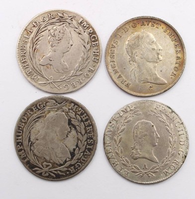 Auktion 364<br>4x 20 Kreutzer, Österreich, 2x Maria Theresia 1761/1770, 1x Franz I, 1803, 1x Franz II 1832 [1]