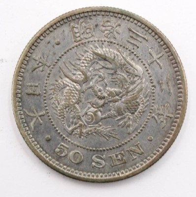 Auktion 364<br>Silbermünze Japan, 50 Sen, 1877, D-3 cm, 13,5 gr [1]