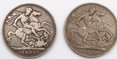 Auktion 364<br>2x Queen Victoria Silver Crown 1890/91, [1]